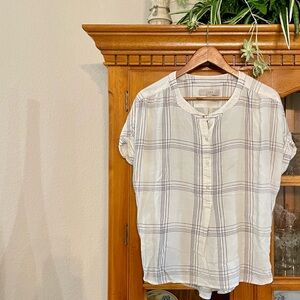 🔥 LOFT Striped White & Black Henley Roll sleeves SZ:S Blouse shirttails Like New